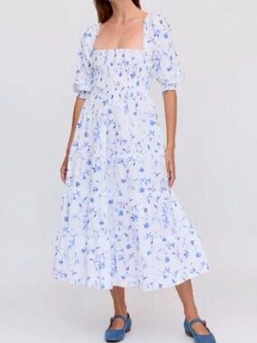 Hill House Nesli Nap Dress in Blue Botanical Size Small